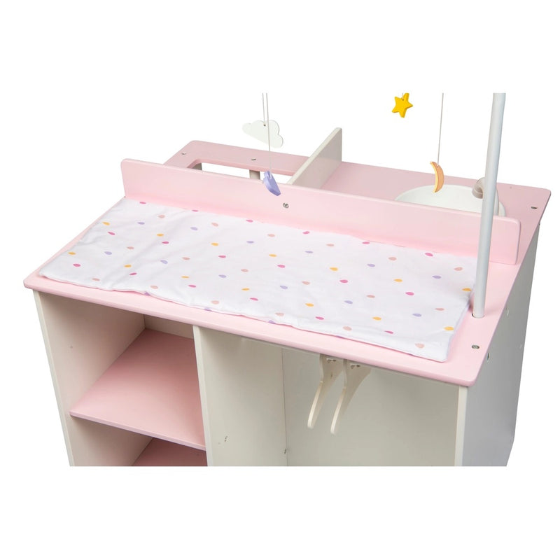 Wooden Baby Changing Unit with Highchair, Sink Station & Accessories - Pink & White