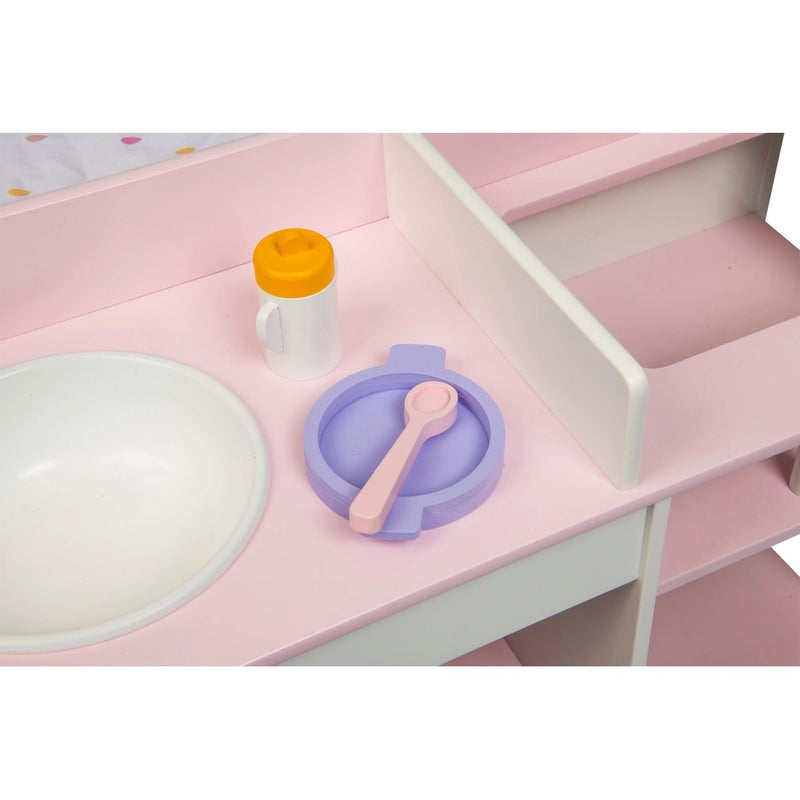 Wooden Baby Changing Unit with Highchair, Sink Station & Accessories - Pink & White