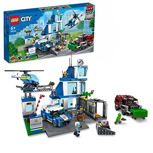 LEGO City 60316 Police Station Truck Toy & Helicopter Set