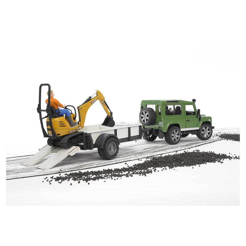 Bruder Land Rover Defender with Trailer, JCB Excavator and Worker