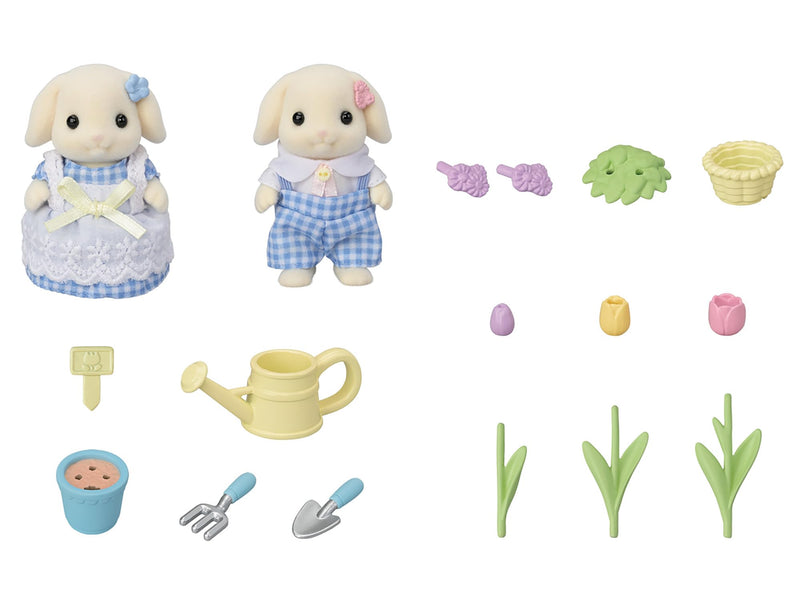 Sylvanian Families Flora Rabbit Sister & Brother Blossom Gardening Set