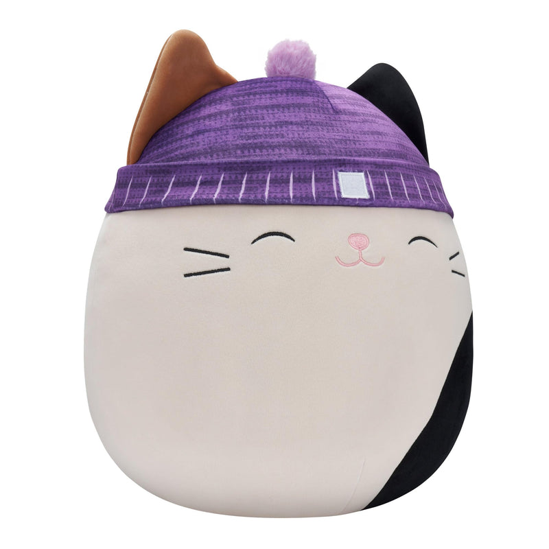 Original Squishmallows 40cm Cam the Calico Cat with Purple Winter Hat