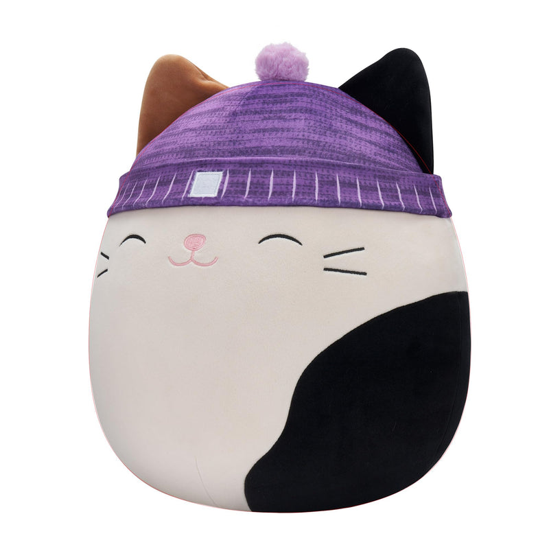 Original Squishmallows 40cm Cam the Calico Cat with Purple Winter Hat