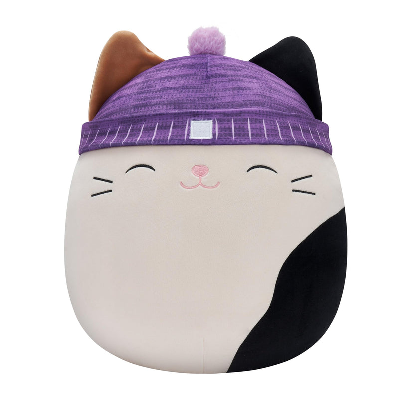 Original Squishmallows 40cm Cam the Calico Cat with Purple Winter Hat