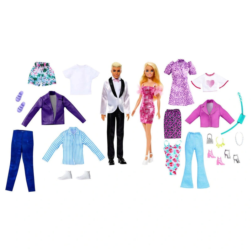 Barbie Doll and Ken Doll Fashion Set with Clothes and Accessories