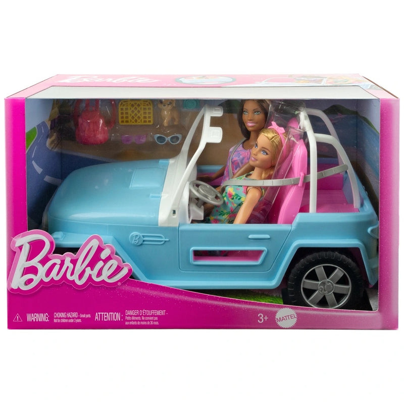 Barbie Jeep with 2 Dolls, Puppy and Accessories Set