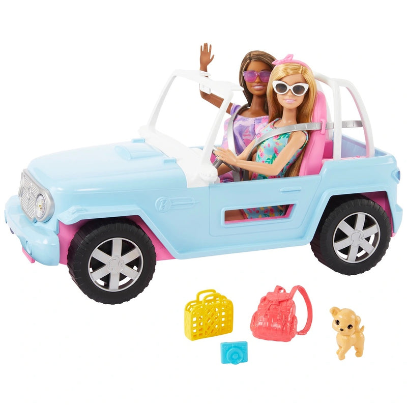 Barbie Jeep with 2 Dolls, Puppy and Accessories Set