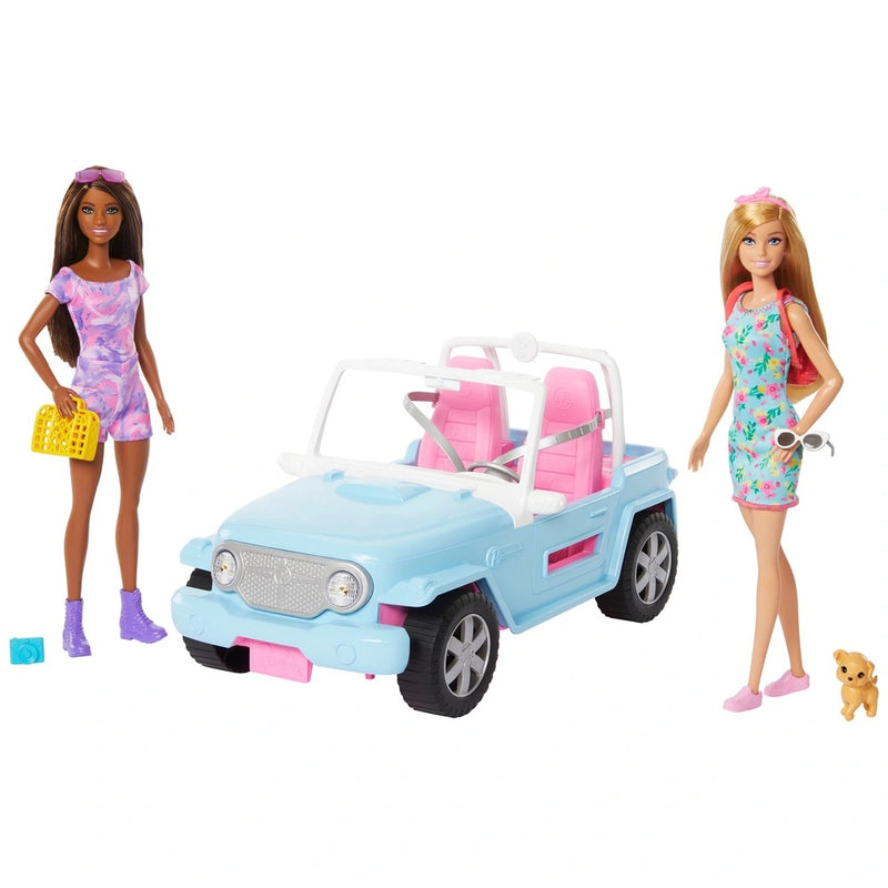 Barbie Jeep with 2 Dolls, Puppy and Accessories Set