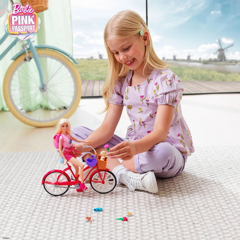 Barbie Pink Passport Holland Doll with Bike