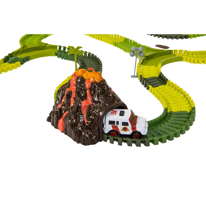 Jurassic Park Adventure Track Playset: Dino Racing Fun with Volcano & Light-Up Gate!