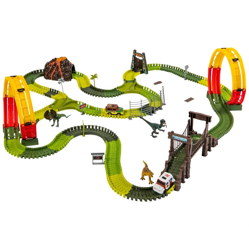 Jurassic Park Adventure Track Playset: Dino Racing Fun with Volcano & Light-Up Gate!