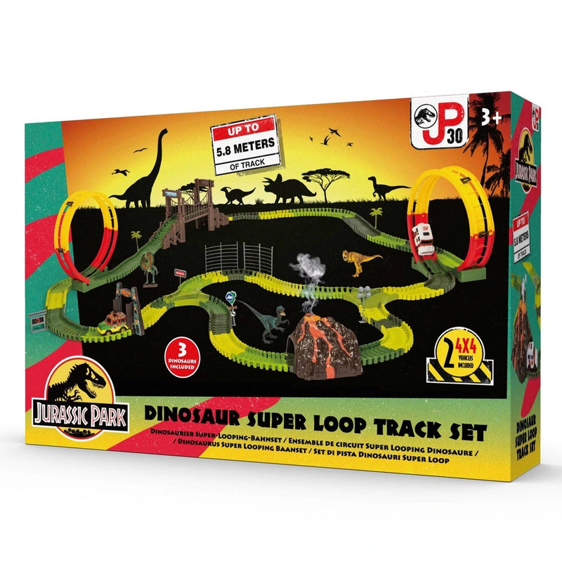 Jurassic Park Adventure Track Playset: Dino Racing Fun with Volcano & Light-Up Gate!