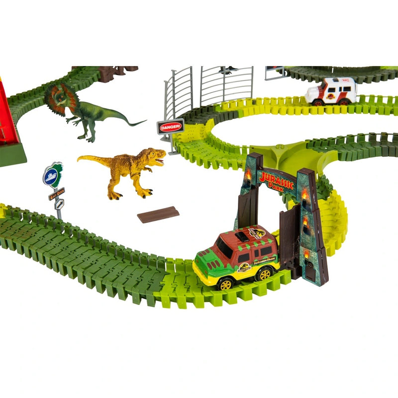 Jurassic Park Adventure Track Playset: Dino Racing Fun with Volcano & Light-Up Gate!