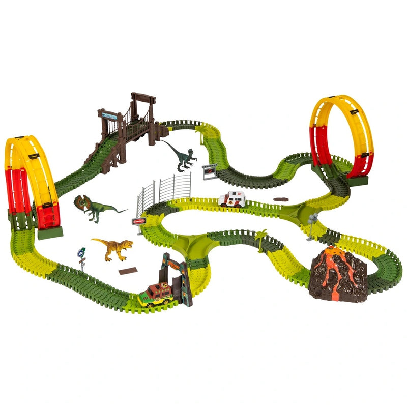 Jurassic Park Adventure Track Playset: Dino Racing Fun with Volcano & Light-Up Gate!