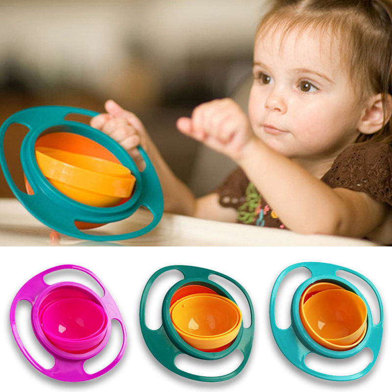 360 Rotation Spill-Proof Gyro Bowl with Lid for Babies