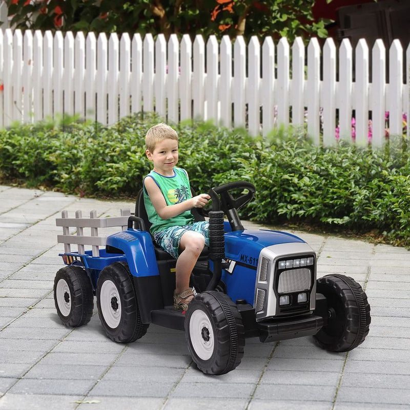 Ride on Tractor with Detachable Trailer, Remote Control, Music - Blue