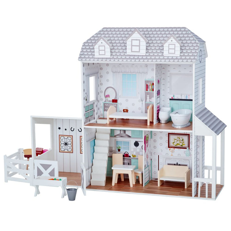 Spacious Charming Farmhouse Dollhouse - Interactive Porch Set & 14 Accessories