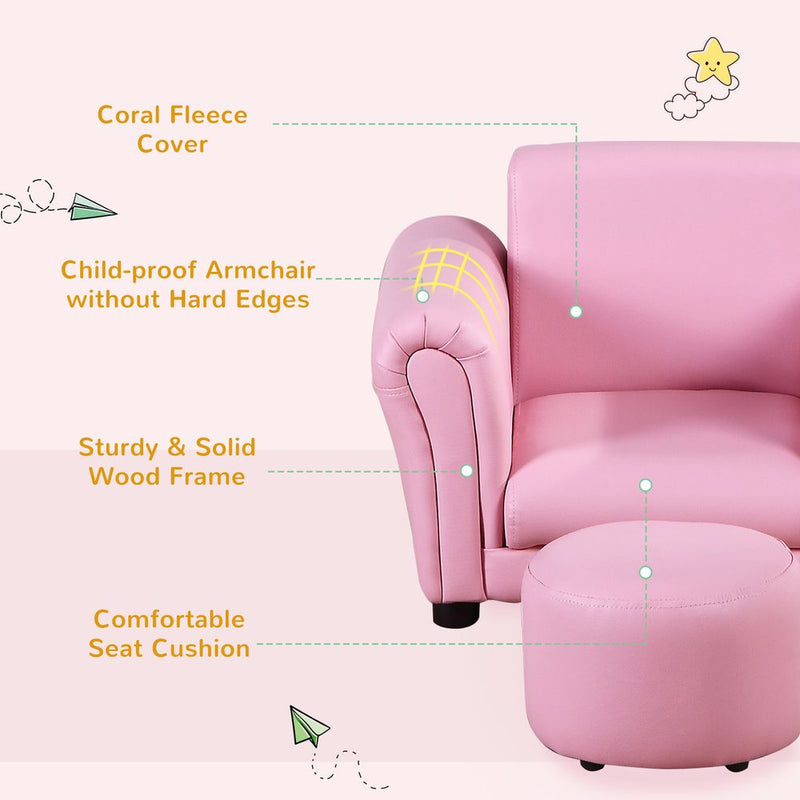 Kids Sofa Children Chair Seat Armchair with Footstool Playroom Bedroom Pink