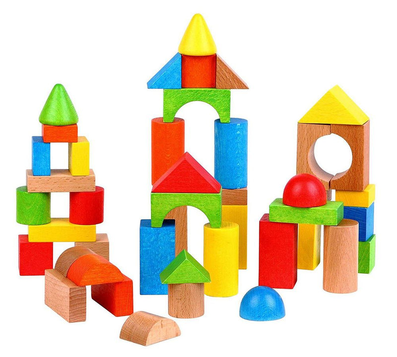 50-Piece Wooden Building Blocks Set - Colorful Shapes & Sizes - Educational