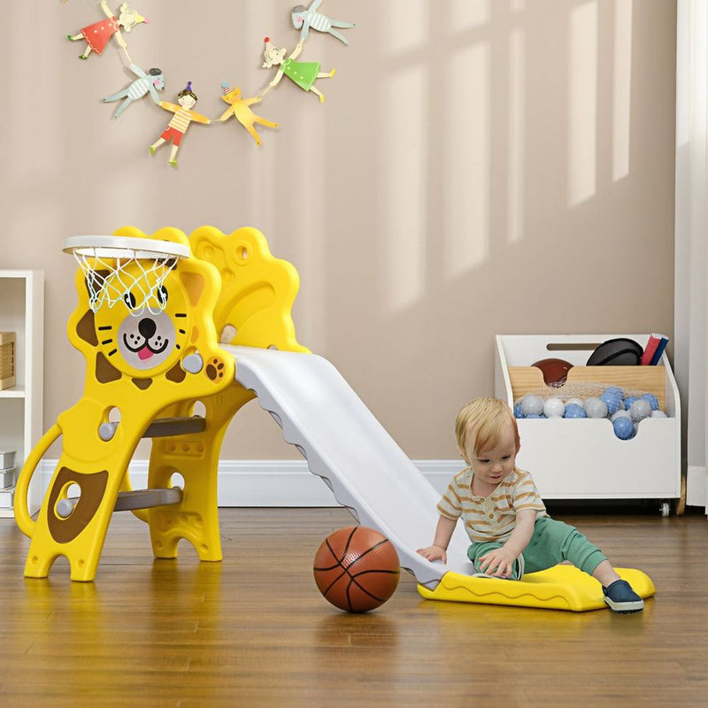 2 in 1 Kids Slide for Indoor Use with Basketball Hoop