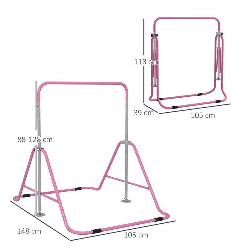 Kids Gymnastic Bar with Adjustable Height, Foldable Training Bar - Pink