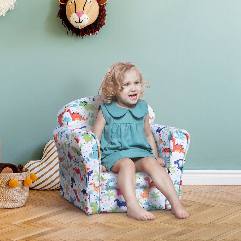 Comfy Cozy Toddler Dinosaur Armchair - Sturdy Wood Frame - Plush Padding