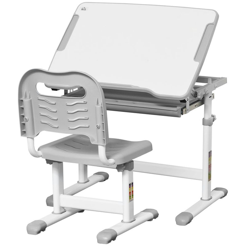 Kids Desk and Chair Set Adjustable Tiltable With Drawer, Pen Slot, Hook