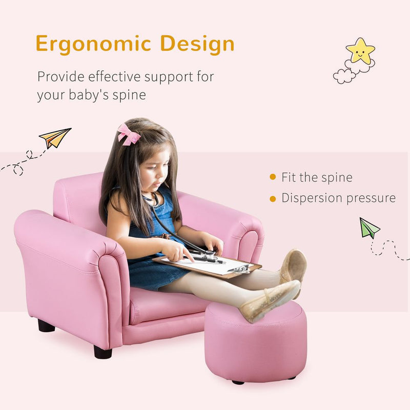 Kids Sofa Children Chair Seat Armchair with Footstool Playroom Bedroom Pink