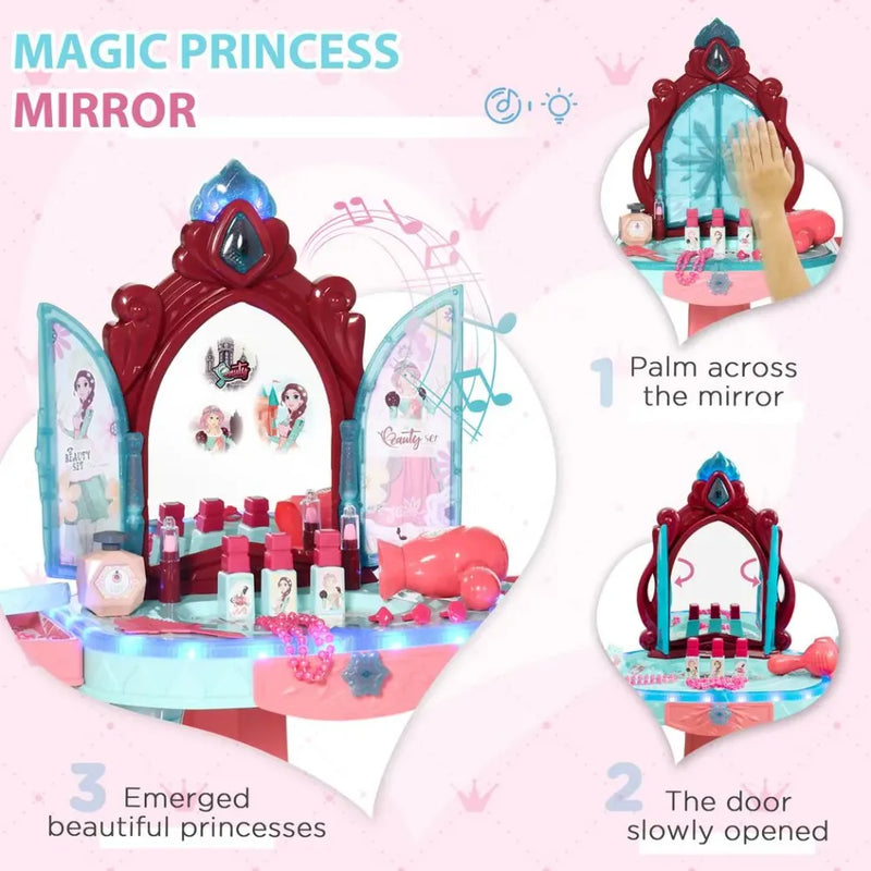 Kids Dressing Table with Magical Princess Mirror Light and Music 31 Piece