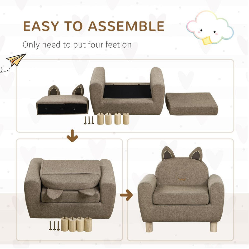 Cozy Kids Sofa with Ear Modeling - Thick Padding - Lovely Design 60 x 42 x 50cm