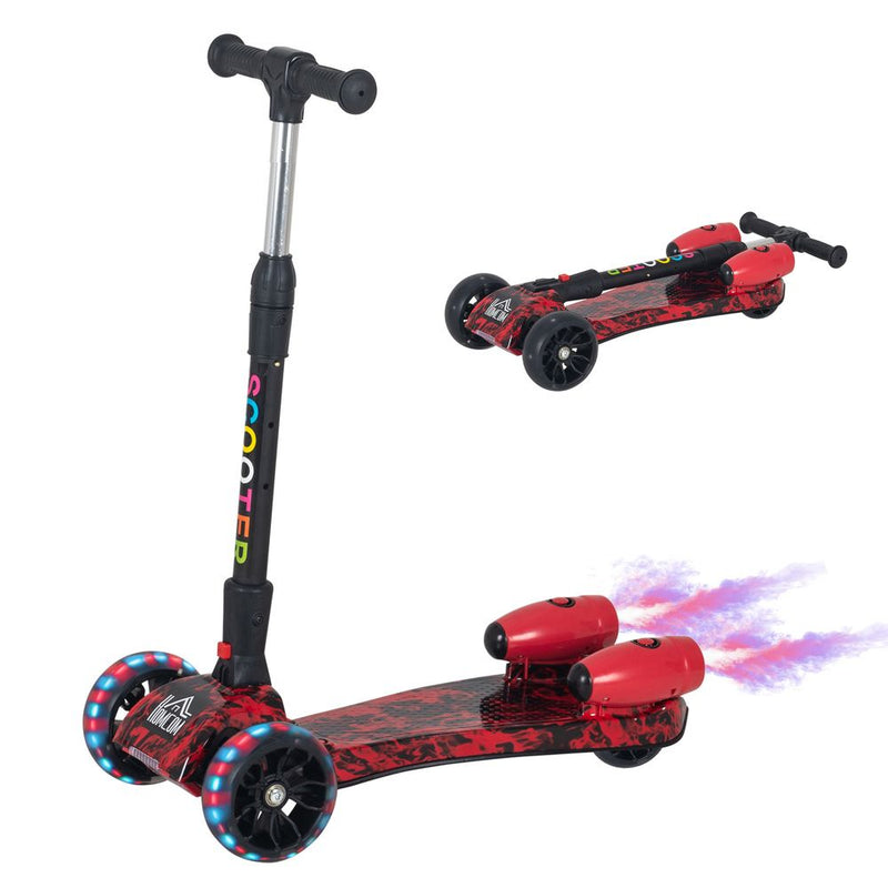 Kids Scooter with Music Flashing Wheels and Water Spray Rechargeable