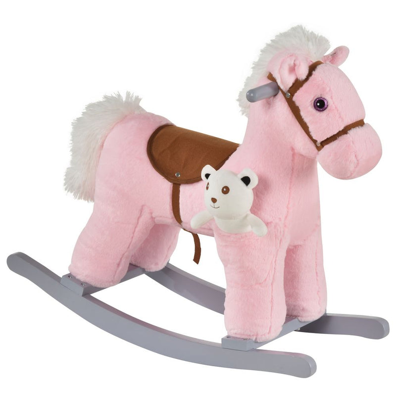 Kids Plush Ride-On Rocking Horse with Plush Toy Sound Handle Grip