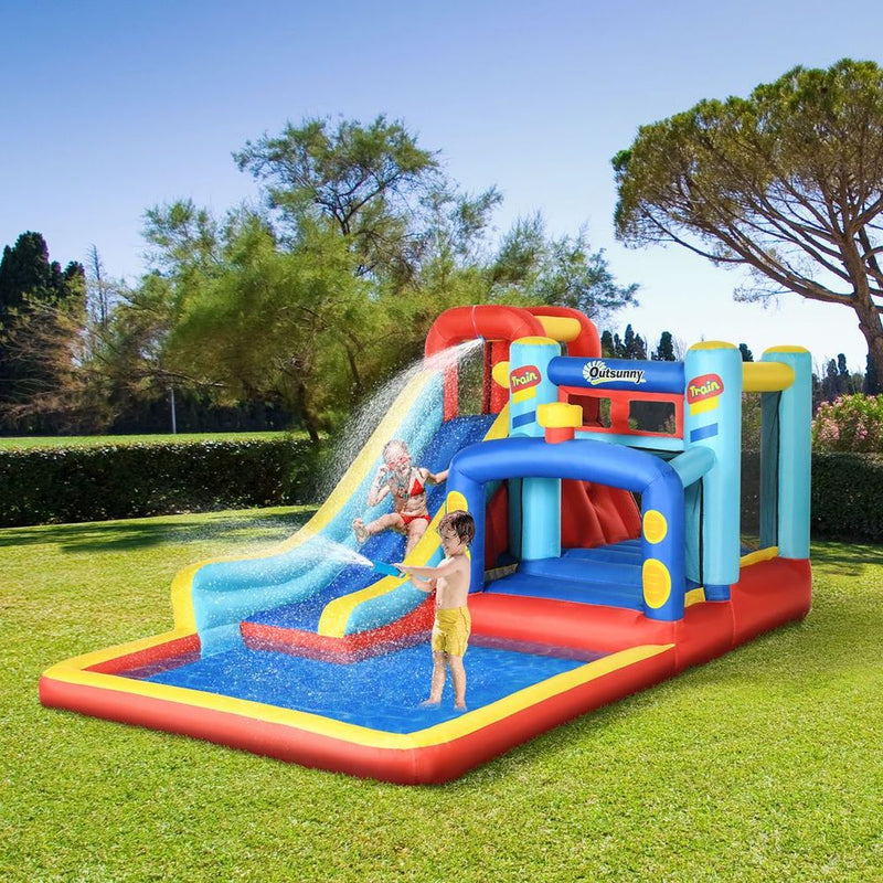 4 in 1 Kids Bouncy Castle Slide Pool Trampoline Climbing Wall Blower