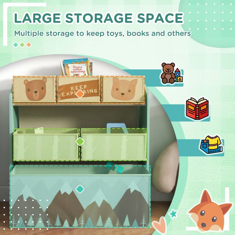 Kids Storage Units with 6 Boxes, Childrens Toy Storage Organiser, Green