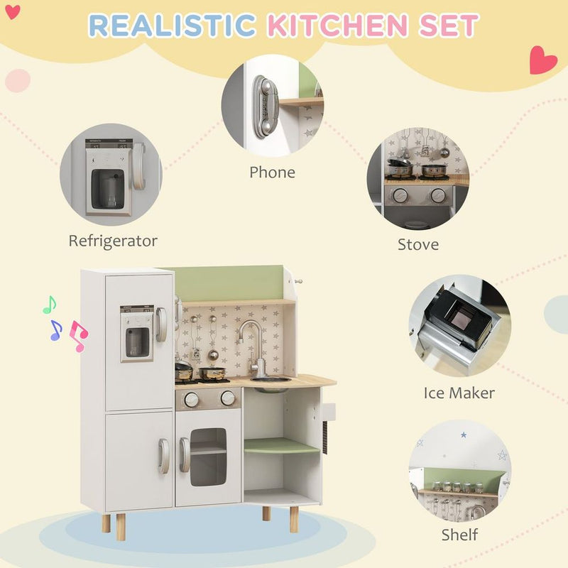 Kitchen Playset with Phone, Ice Maker, Stove, Sink - White