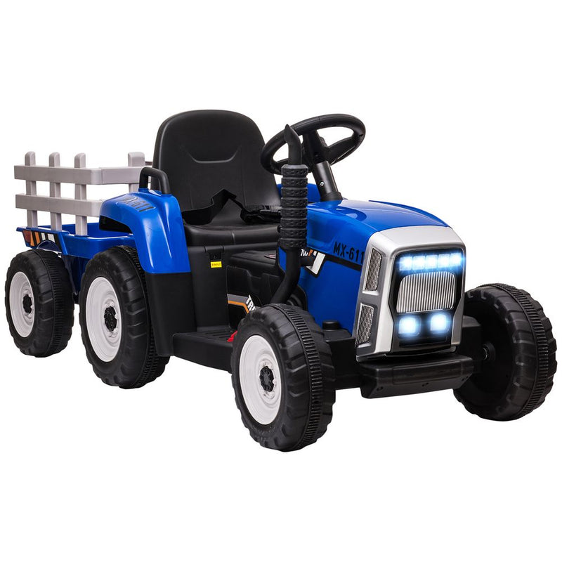 Ride on Tractor with Detachable Trailer, Remote Control, Music - Blue