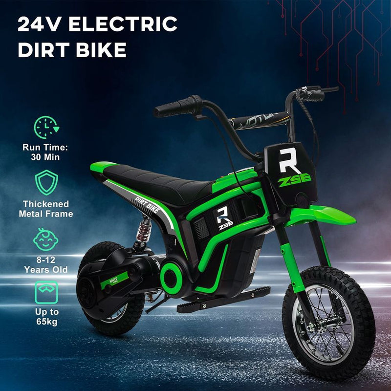 24V Kids Electric Motorbike with Twist Grip Throttle Horn - Green