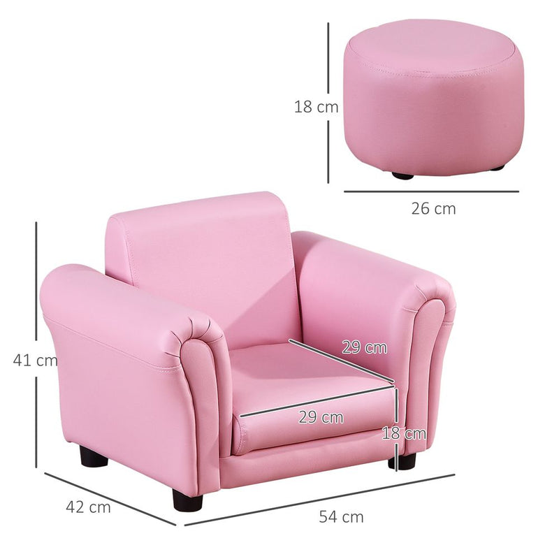 Kids Sofa Children Chair Seat Armchair with Footstool Playroom Bedroom Pink