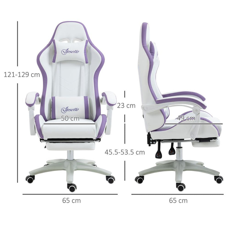 Adjustable Height Gaming Chair with Headrest & Lumbar Support - White/Purple