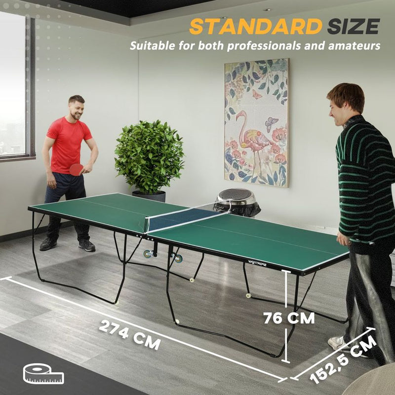 SPORTNOW 9FT Folding Table Tennis Table w/ 8 Wheels, for Indoors, Outdoors