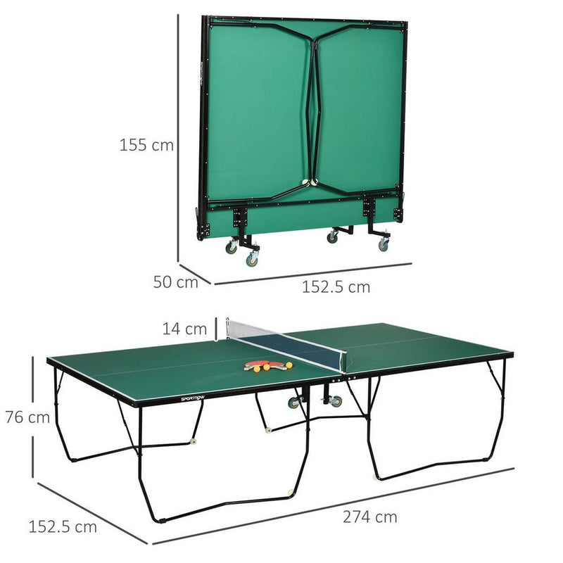 SPORTNOW 9FT Folding Table Tennis Table w/ 8 Wheels, for Indoors, Outdoors