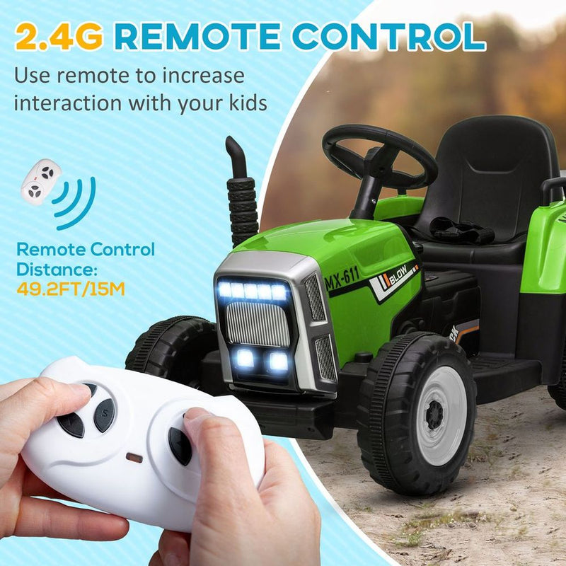 Ride on Tractor with Detachable Trailer Remote Control - Green