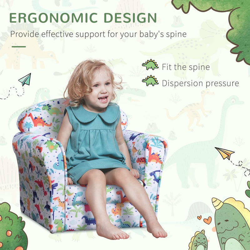 Comfy Cozy Toddler Dinosaur Armchair - Sturdy Wood Frame - Plush Padding