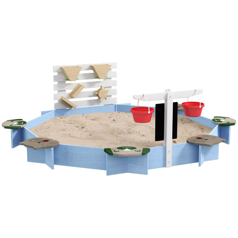 Outdoor Wooden Sandpit Playset with Six Seats and Water Fun