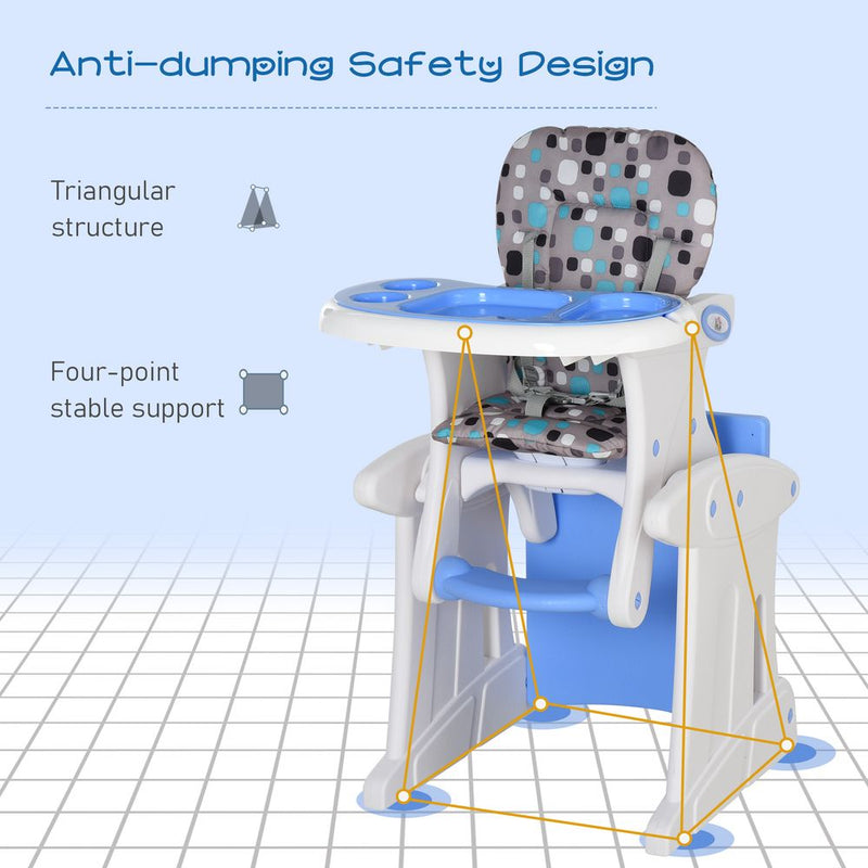 3-in-1 Convertible Baby High Chair Booster Seat w/ Removable Tray Blue