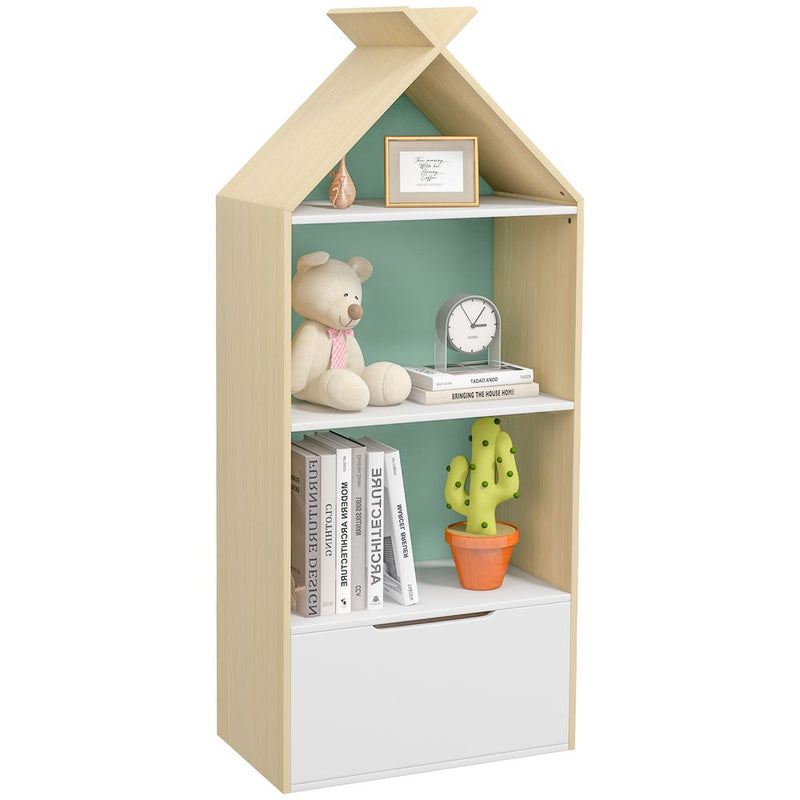 AIYAPLAY Kids Bookshelf with 3 Shelves, Drawer, Anti-tip Device, for Kids Room