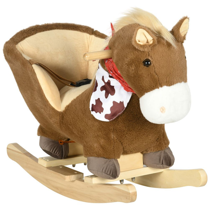 Kids Rocking Horse, Plush Baby Rocking Chair with Safety Harness, Sounds