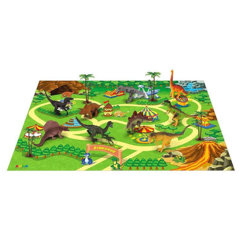 Dinosaur Toy Figure Set - Realistic Playset for Kids - Activity Mat & Trees