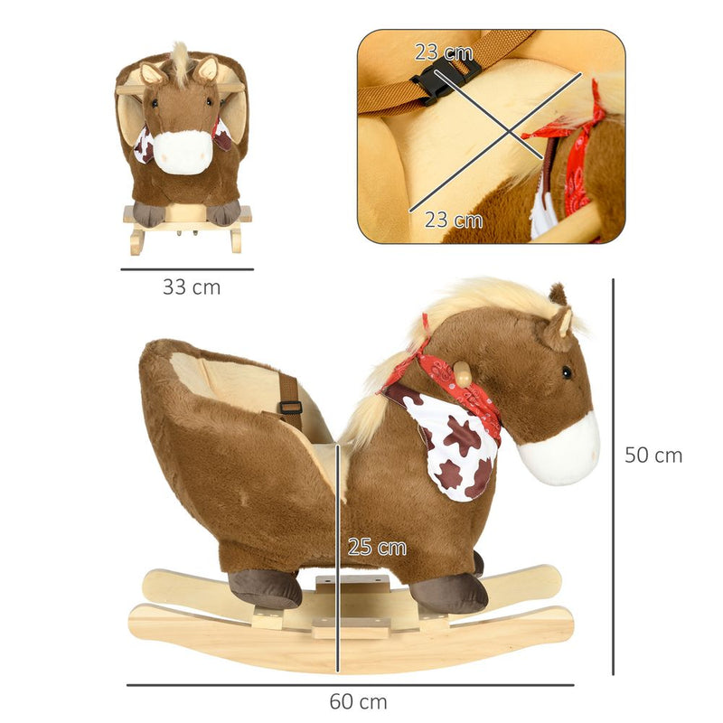 Kids Rocking Horse, Plush Baby Rocking Chair with Safety Harness, Sounds