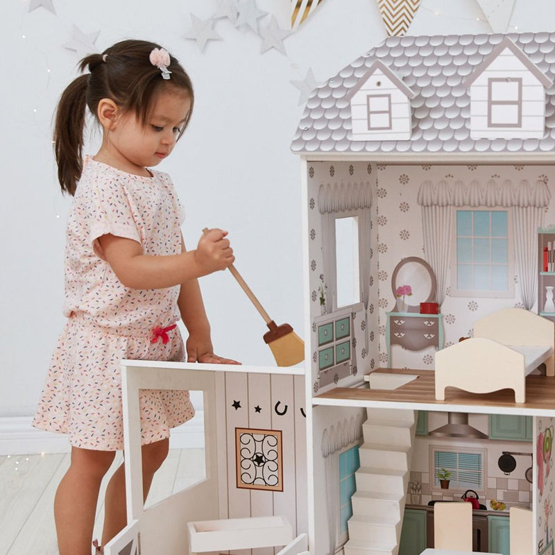 Spacious Charming Farmhouse Dollhouse - Interactive Porch Set & 14 Accessories